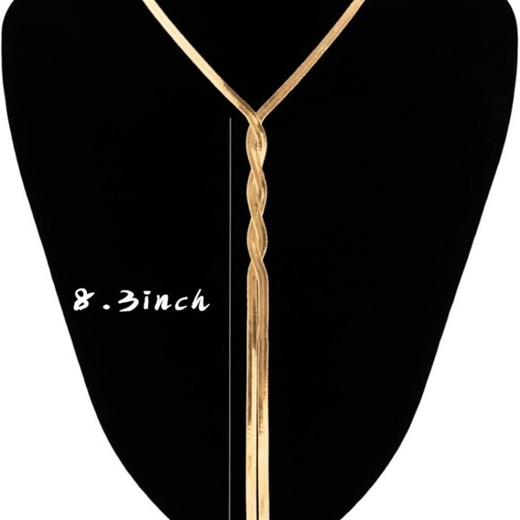 Long Gold Necklace for Women Dainty Lariat Gold Necklaces 14k Gold Plate… - Picture 7 of 8